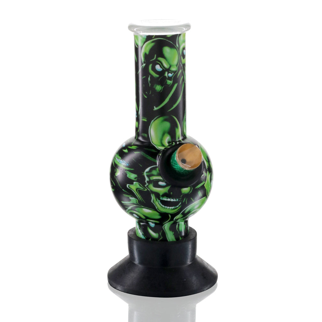 Mini Bubble 17cm Glass Bong - Green Skull Pattern front