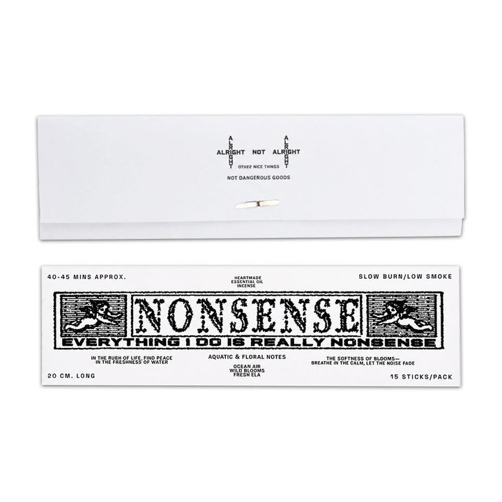 Nonsense long stick incense by Alright Not Alright - aquatic and floral notes, 20cm sticks, slow burn low smoke
