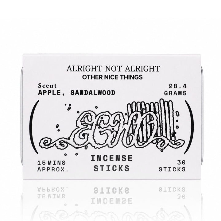 SRHUB x Alright Not Alright incense sticks - apple, green note and sandalwood scent, 30 sticks, 15-minute burn