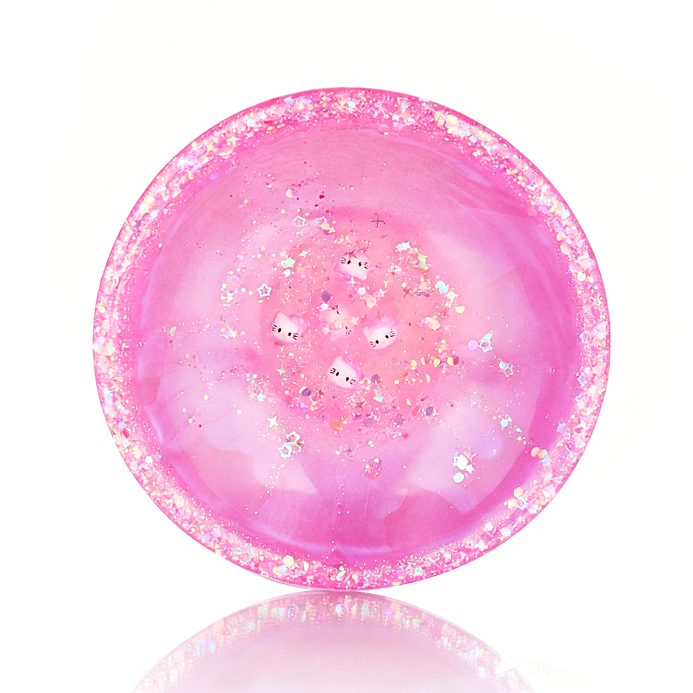 Pink Hello Kitty Chop Bowl with a reflective surface on a white background