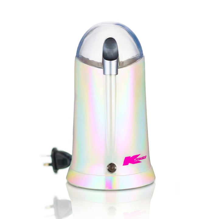  Iridescent coffee grinder with a pink logo on a white background Kmart Coffee Grinder Anko Grinder Electric Grinder Pink Oilslick Metallic Chrome