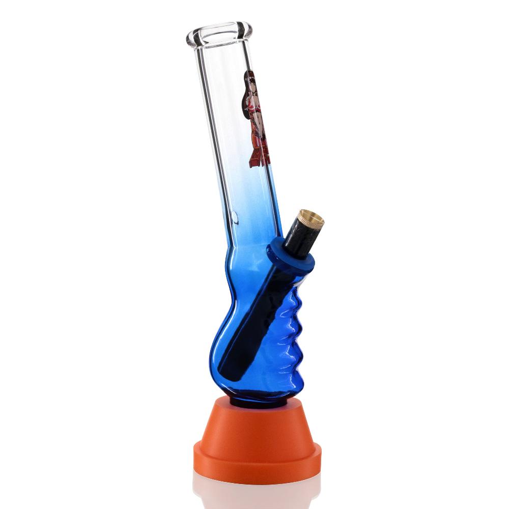 Mini Glass 20cm Gripper Bong -Blue Fade Blaze Ups right