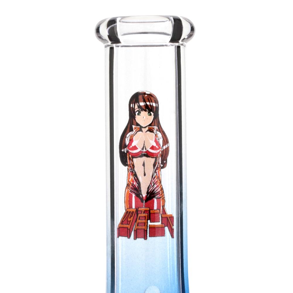 Mini Glass 20cm Gripper Bong -Blue Fade Blaze Ups stem artwork
