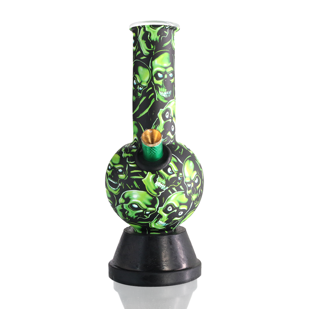 Medium Bent Bubble 22cm Glass Bong - Green SKull front