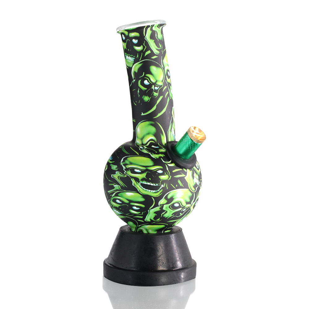 Medium Bent Bubble 22cm Glass Bong - Green SKull right