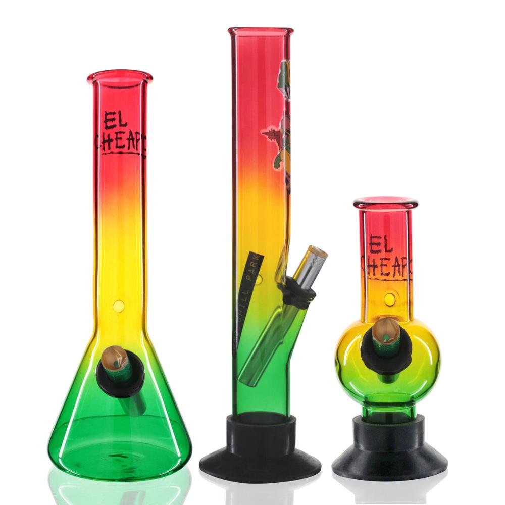 Mini Bubble, Large Tube & Bent Neck Beaker Glass Bong Bundle - Rasta