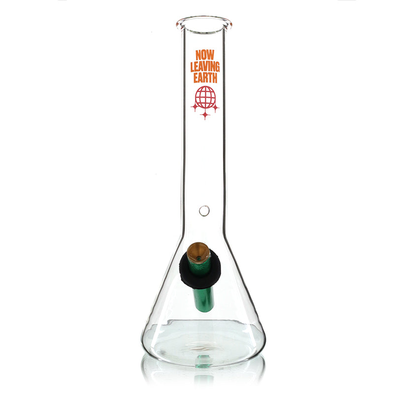 Bent Neck Beaker 27cm Glass Bong - Now Leaving Earth front