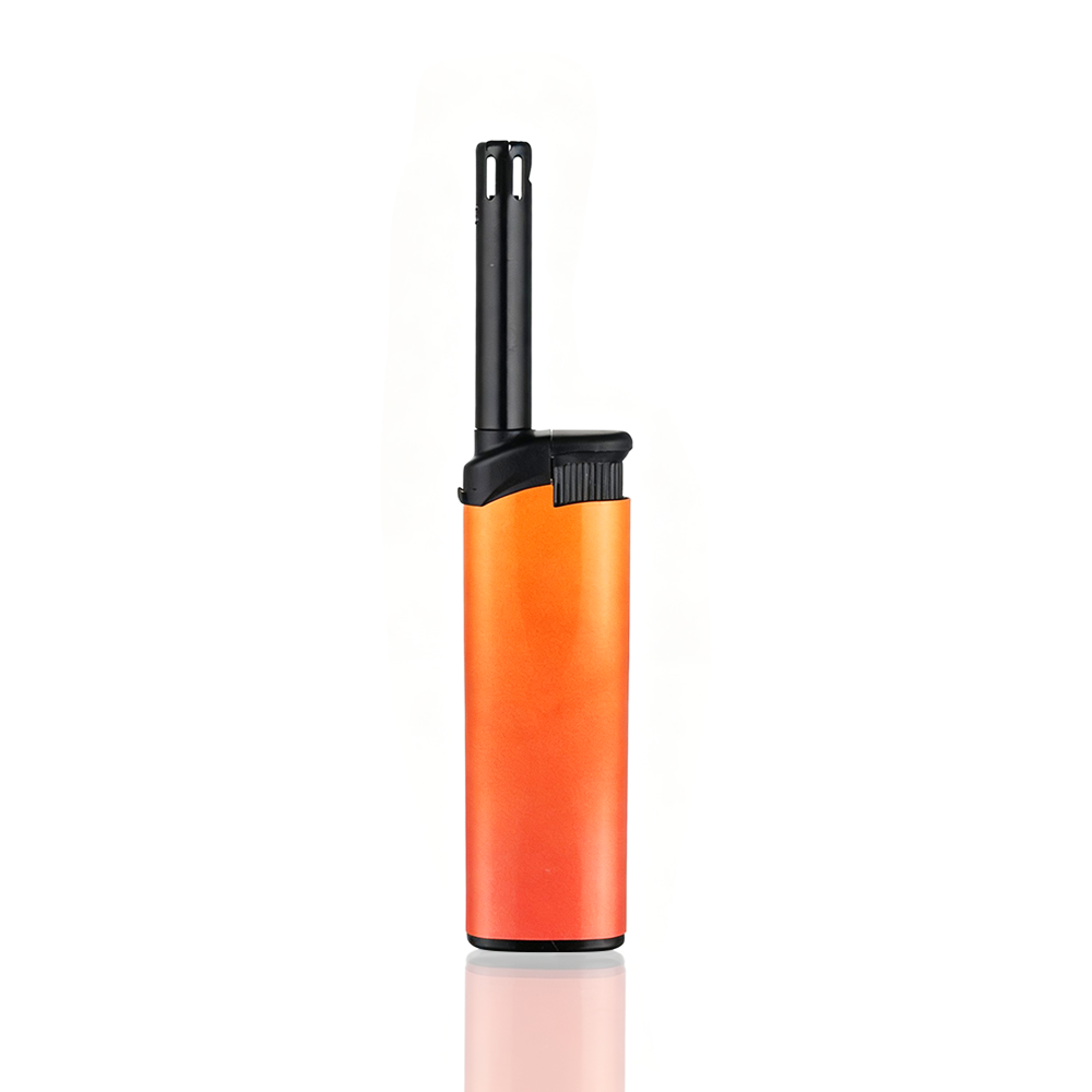 Orange lighter with black top on a white background