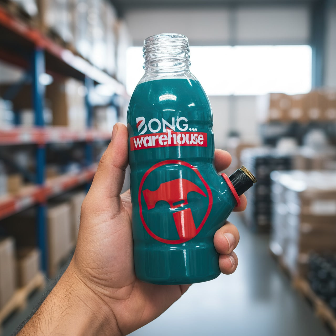 BW - Mini Bottle Glass Bong 17.5cm - Bong Warehouse Logo