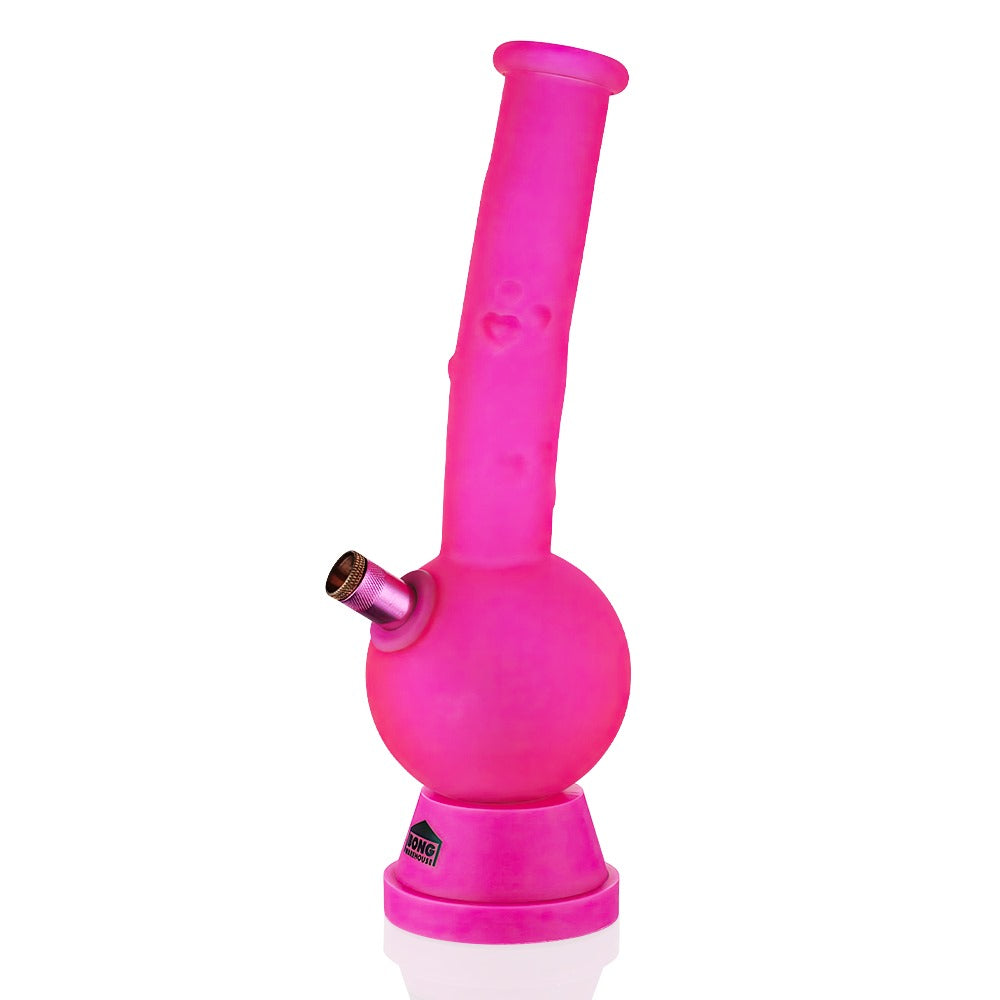 Bong Warehouse Care Bears Tall Bubble Bong 27cm in Pink with Pink Downstem – Pink Glass Bubble Bong displayed upright on a plain indoor surface with clear lighting