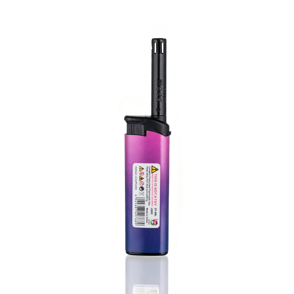 Boom - Mini BBQ Lighter - Pink Purple lighter with a black nozzle on a white background