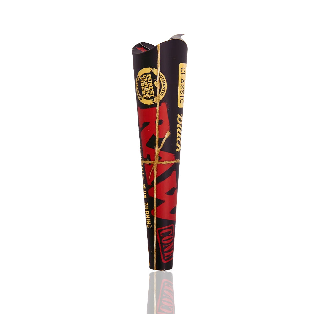 RAW - Black Pre Rolled Cones 1/14 size - 6 Pack standing