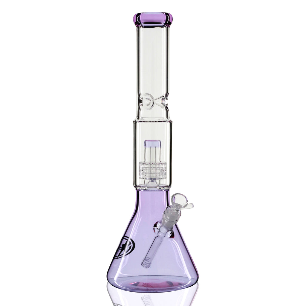 Shotties 40cm Glass Slit Fountain Beaker Bong - Clear/Purple back