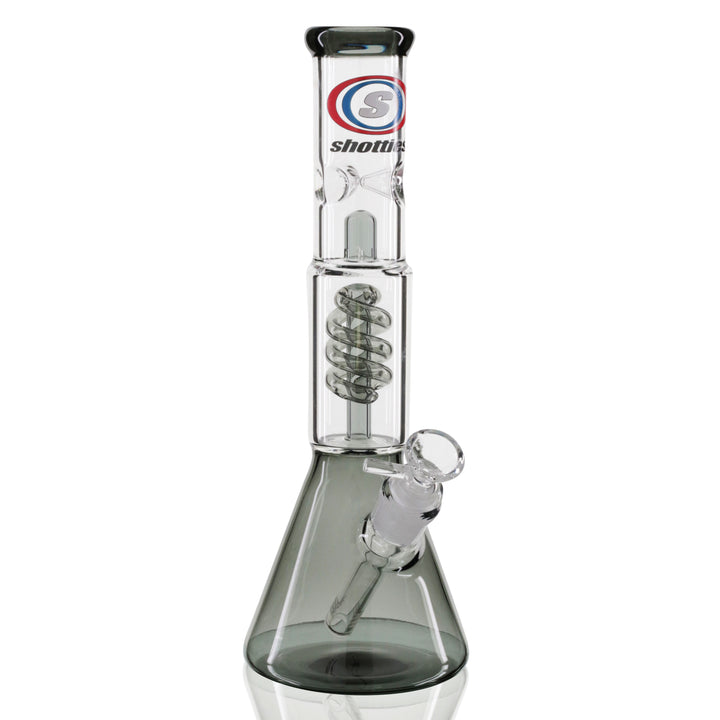 Shotties 30cm Spiral Perk Glass Beaker Bong - Clear/Smoke front