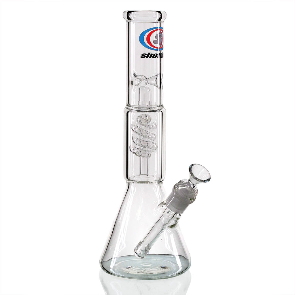 Shotties 30cm Spiral Perk Glass Beaker Bong - Clear/Smoke right