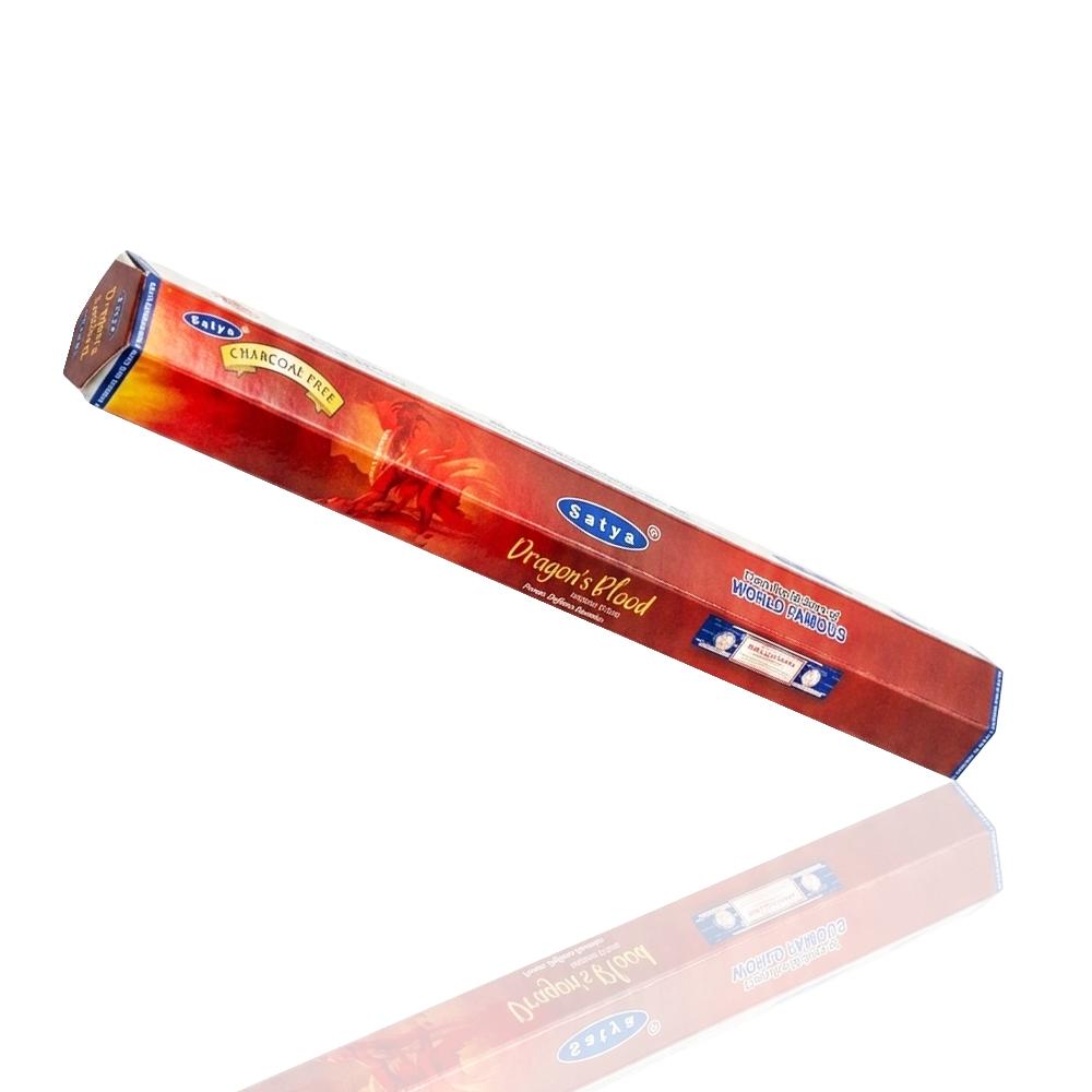 Satya - Dragons Blood Incense Sticks - 15g in box on a white background