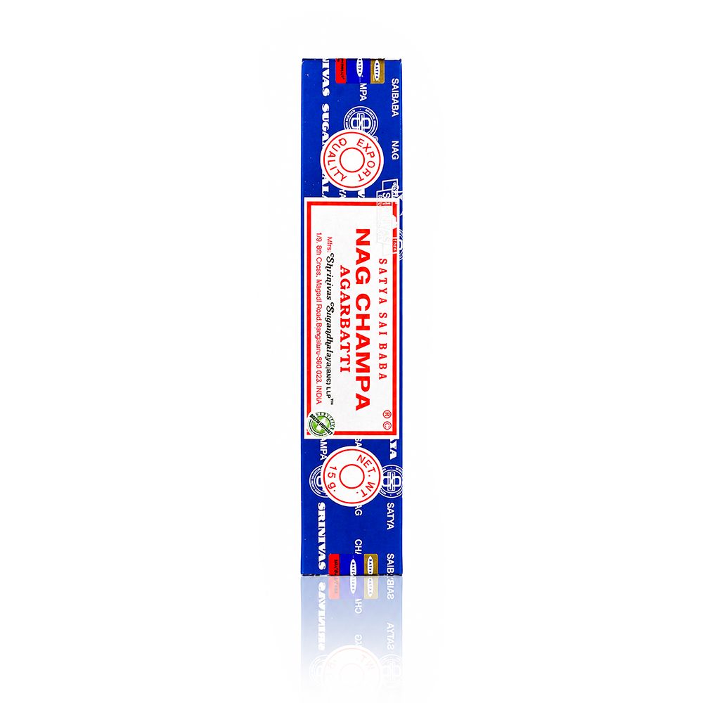 Satya Nag Champa Agarbatti Incense Sticks 15g - Full vertical view visible shadow on a white background