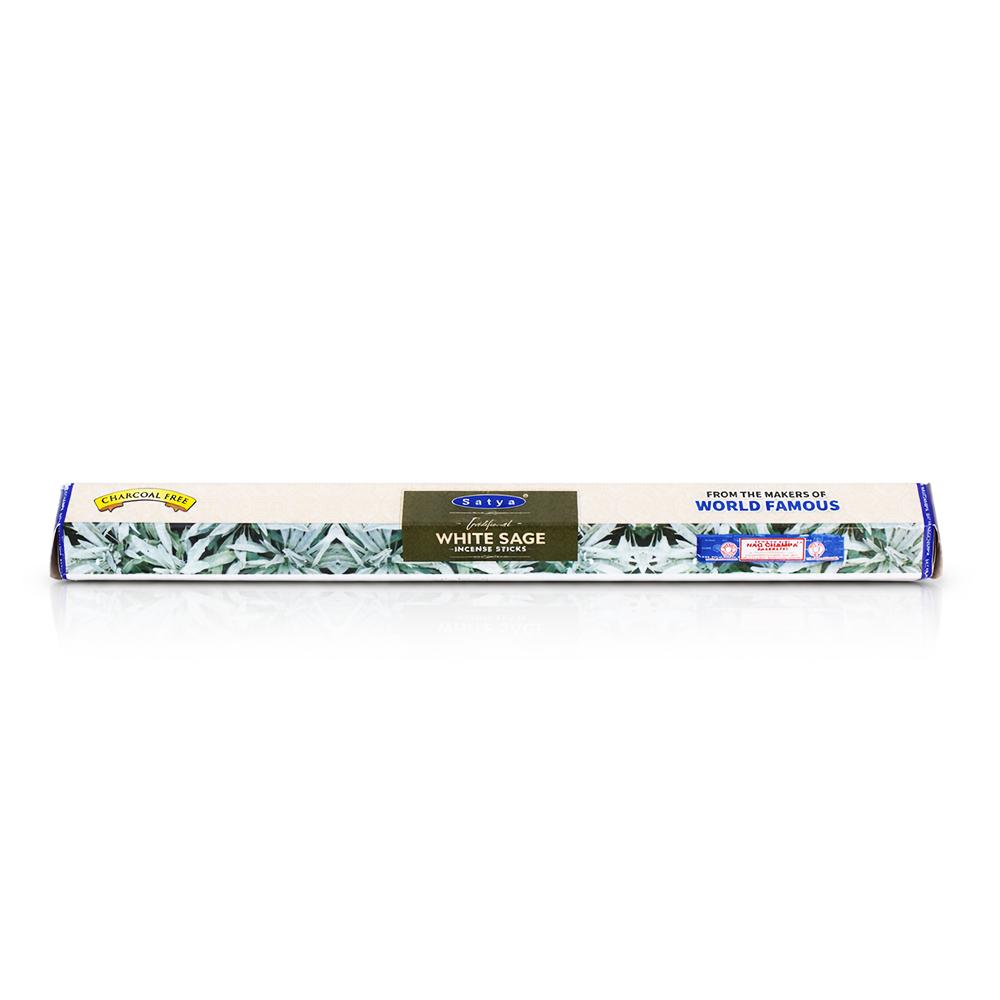 Satya - White Sage Incense Sticks - 15g in beautiful box on a white background