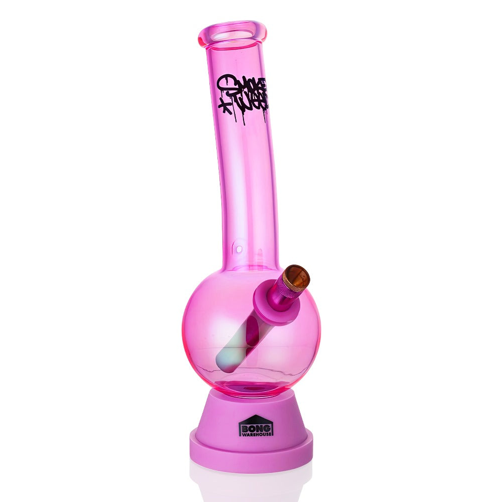Smoke Weed 27cm Tall Bubble Glass Bong - Pink front side