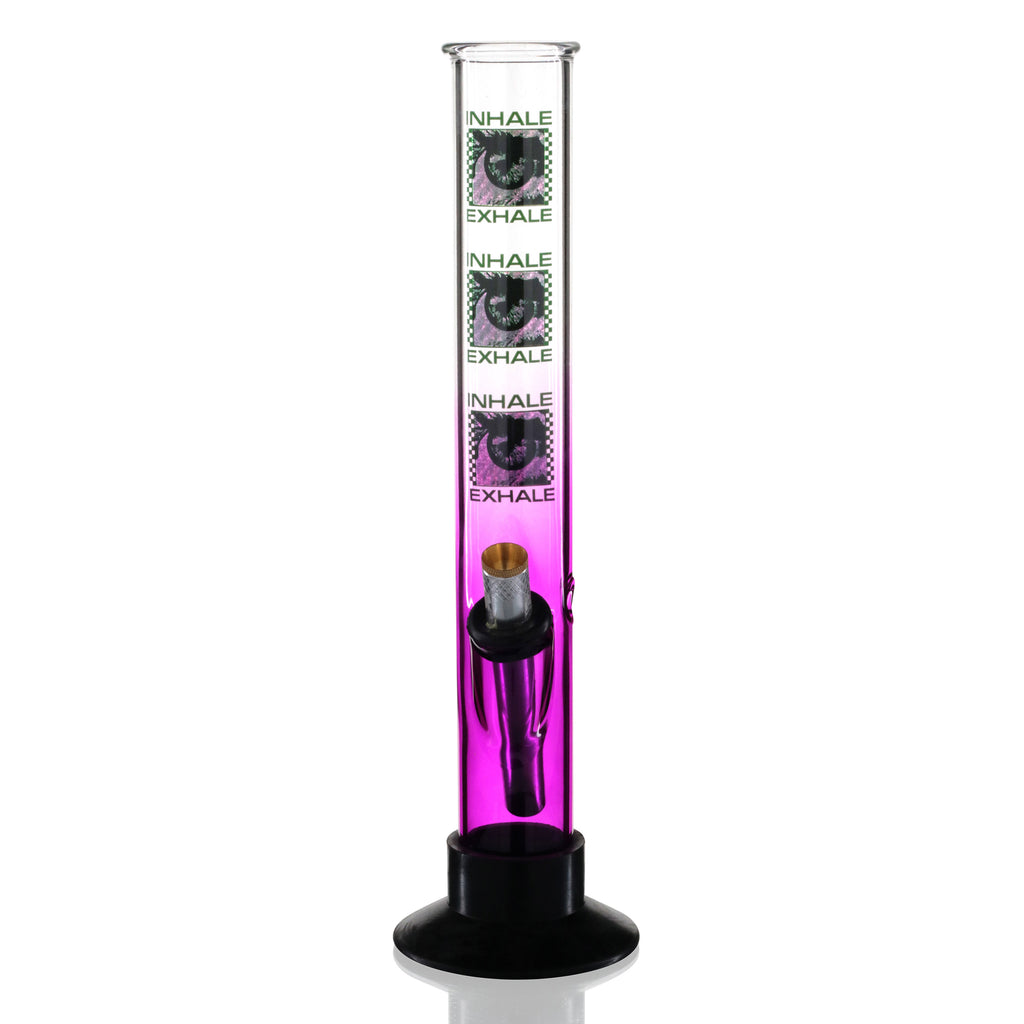 Large Tube 33cm Glass Bong - Purple Fade Inhale/Exhale front