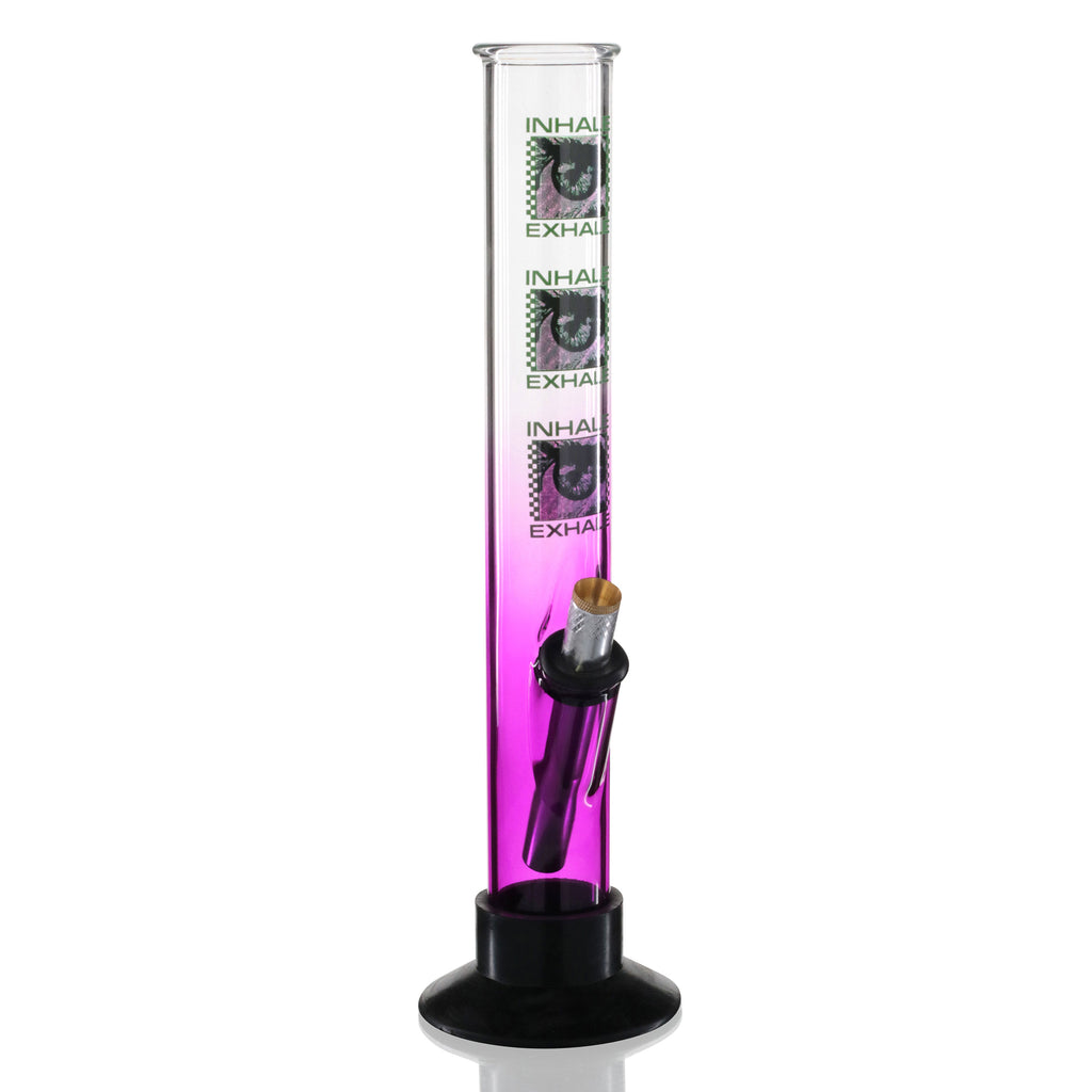 Large Tube 33cm Glass Bong - Purple Fade Inhale/Exhale right tilt