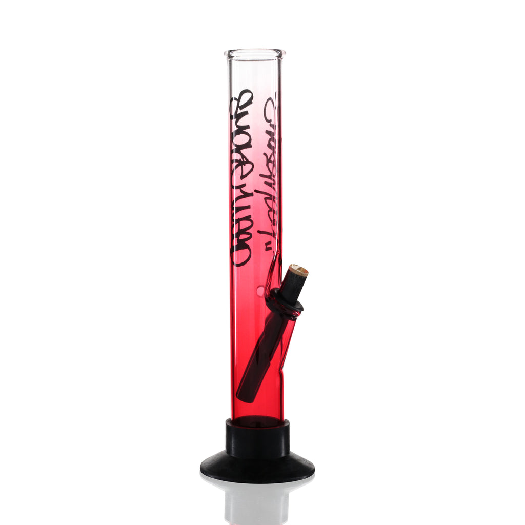 Large Tube 33cm Glass Bong - Pink Fade Clear Smoke Weed Graffiti right side