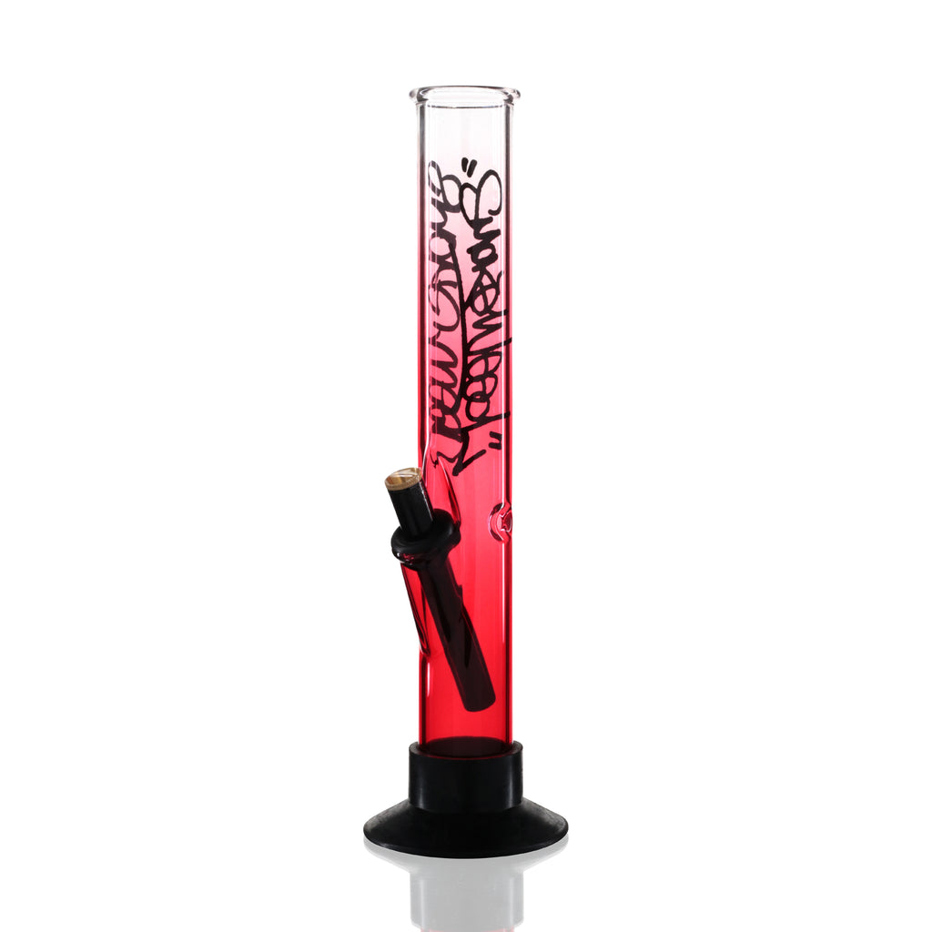 Large Tube 33cm Glass Bong - Pink Fade Clear Smoke Weed Graffiti  left side