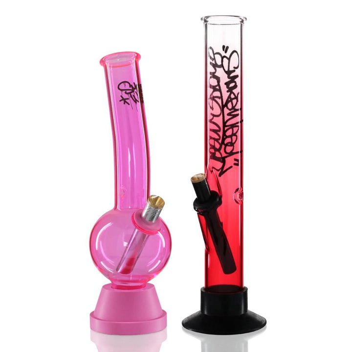 Tall Bent Bubble & Large Tube Glass Bong Bundle - Smoke Weed Graffiti