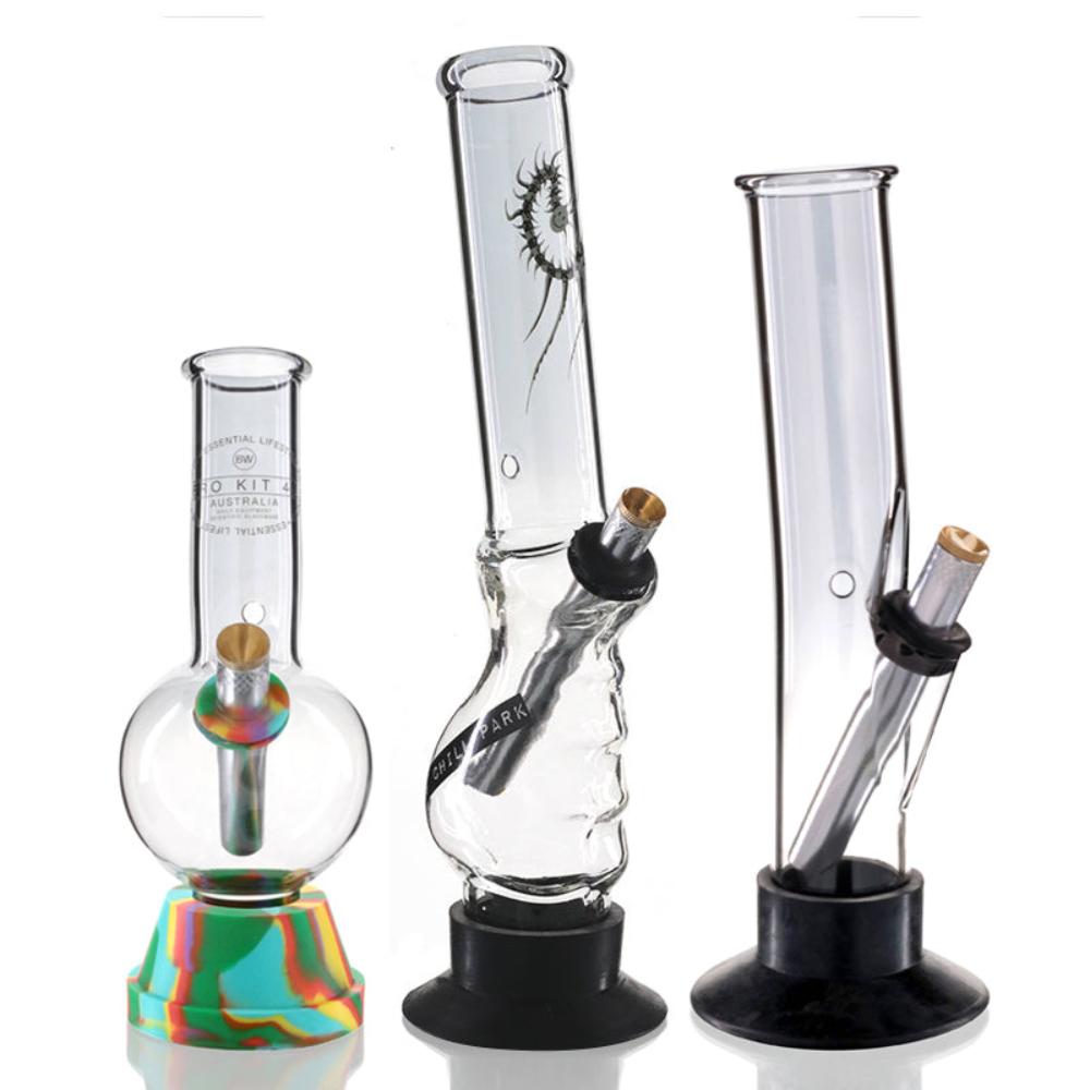 Tall Tube, Bent Bubble, Gripper Glass Bong Bundle - Chrome