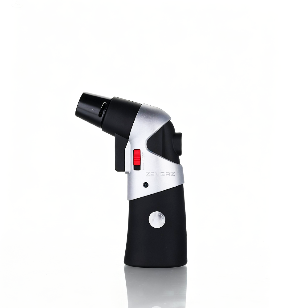 Zengaz - Gun Jet Torch Lighter - Silver  with black and silver design on a white background