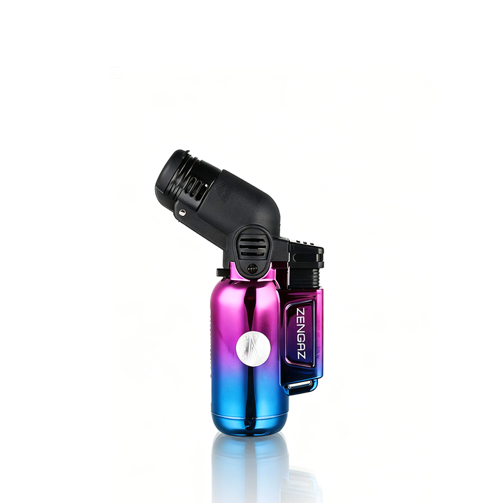 Zengaz - Angle Torch Lighter - Ombre Pink Blue lighter with gradient purple to blue design on a white background