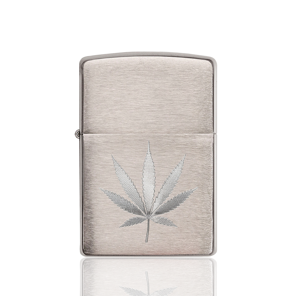 Zippo Lighter - Brushed Chrome Weed Leaf_1