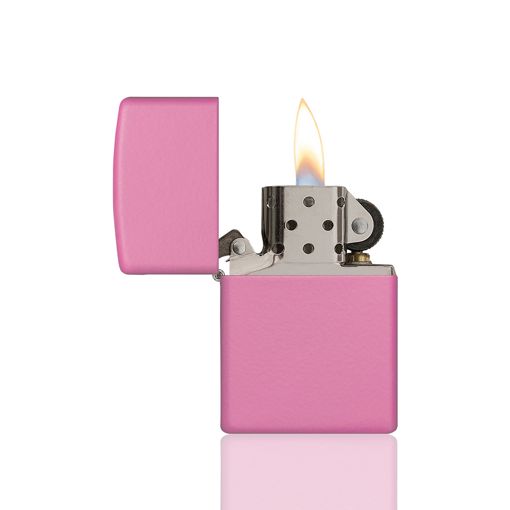 Zippo Lighter - Pink Matte open fire