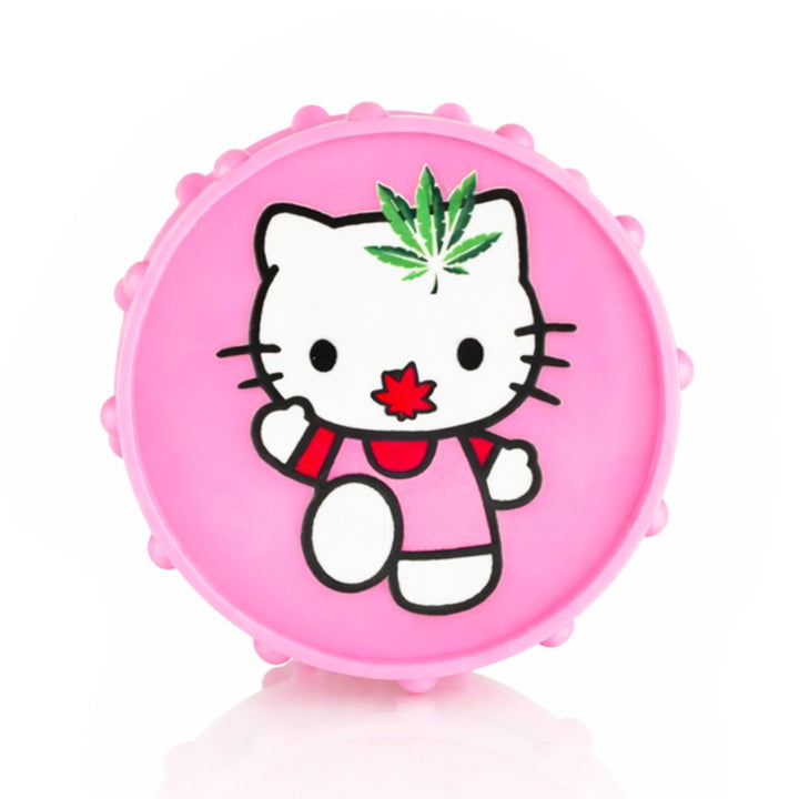BW - Pink Plastic Weed Grinder 70mm Round - Happy kitty