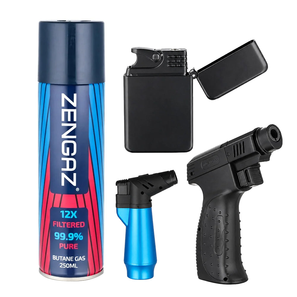 Bong Warehouse Three Jet Lighters & Butane Lighter Refill Bundle