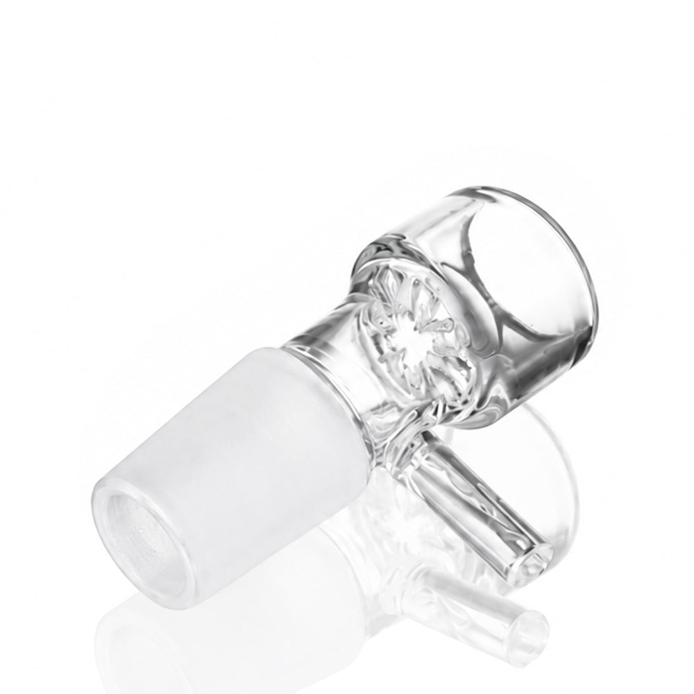 Honeycomb Screen Tab Handle Glass Cone Piece 18mm Male - Clear Side Angle Showing Glass Tab Handle | Bong Warehouse