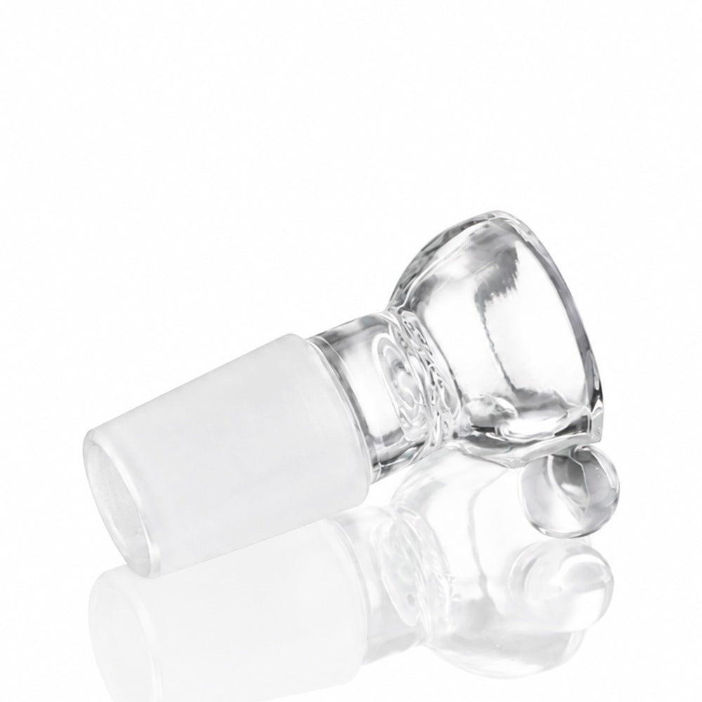 Marble Handle Glass Cone Piece 18mm Male - Clear Side Angle Showing Glass Marble Handle | Bong Warehouse