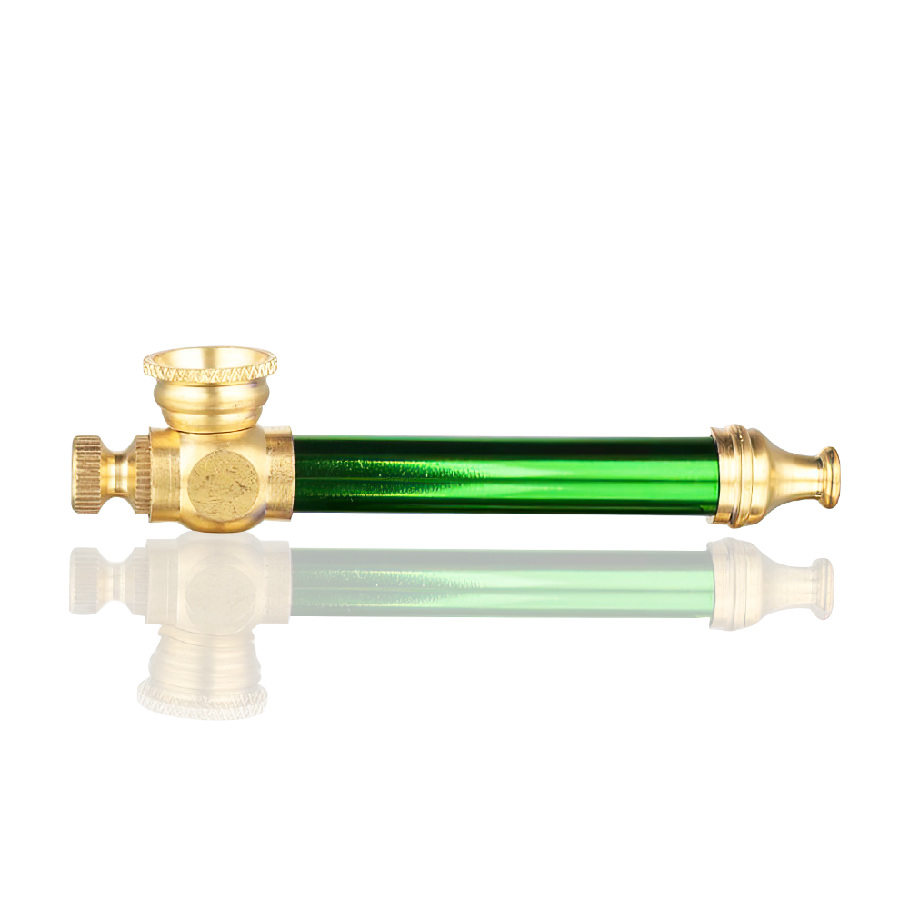 Side profile of Bong Warehouse 8.5cm green metal dry pipe