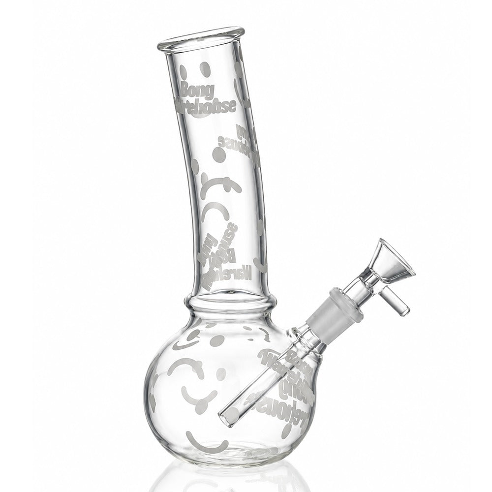 20cm clear glass mini bent bubble bong, angled right view