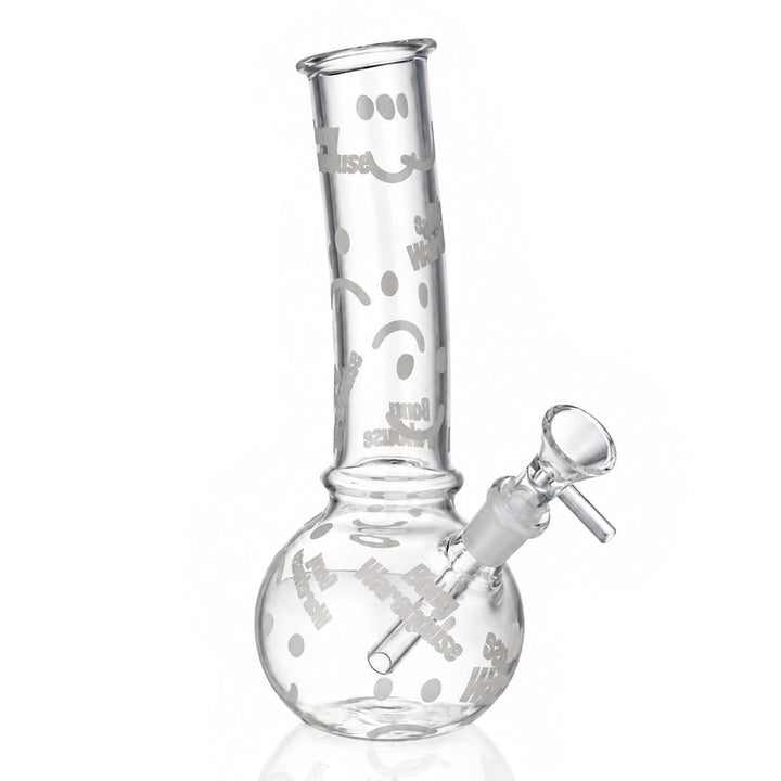 Clear 20cm mini bent bubble bong with glass bowl and downstem, front angled view