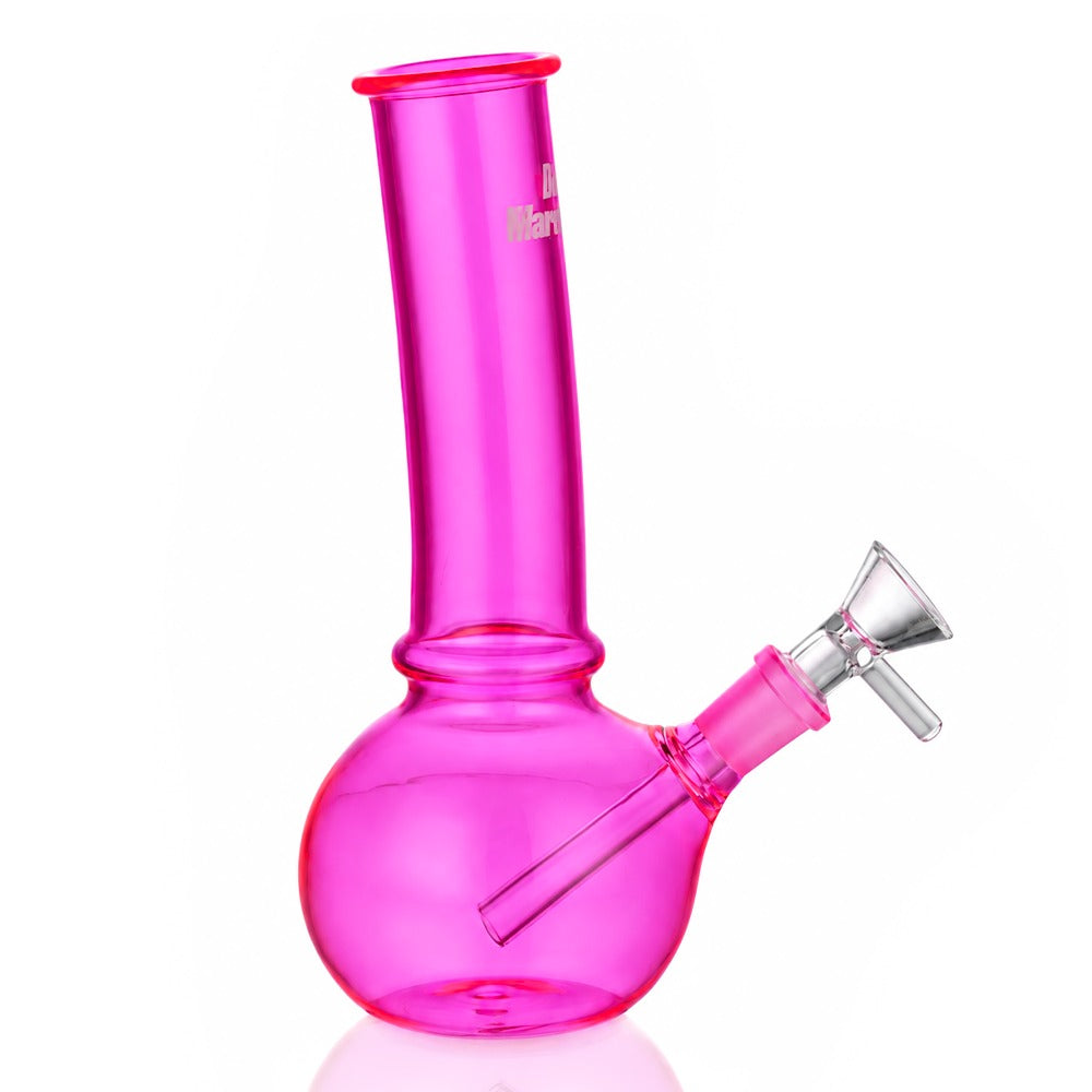 Bong Warehouse 20cm mini bent bubble glass bong in neon pink, front view