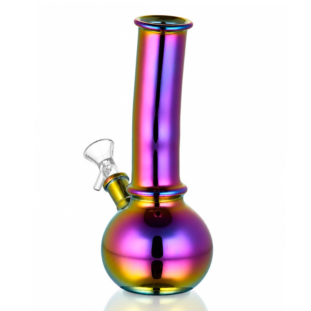Bong Warehouse 20cm mini bent bubble glass bong in purple chrome, front view