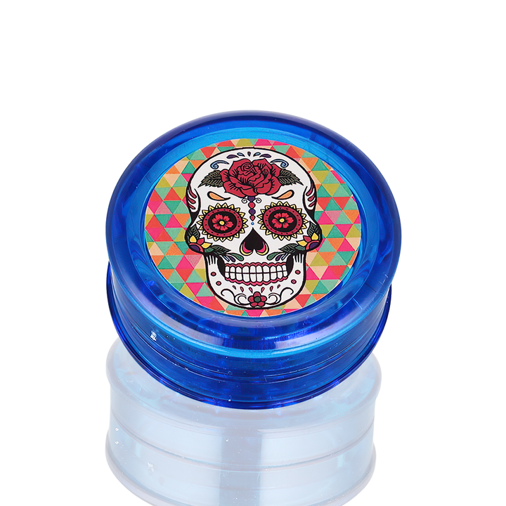 BW Plastic Herb 60mm Round Blue Skull plastic weed grinder