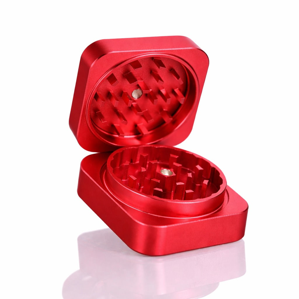 Square Stainless Metal Herb Grinder - Metallic Red – Bong Warehouse
