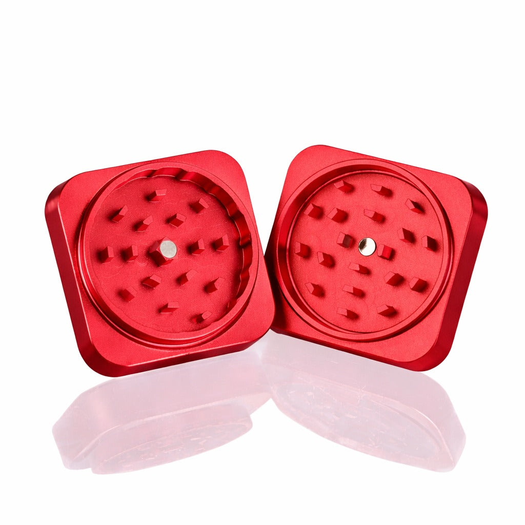 Square Stainless Metal Herb Grinder - Metallic Red – Bong Warehouse