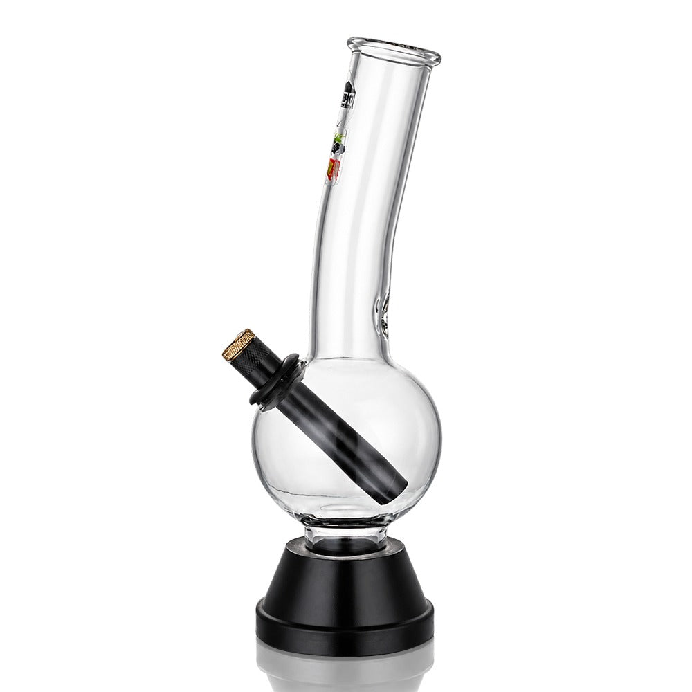 25cm tall bubble glass bong in black, angled right view showing the bubble chamber