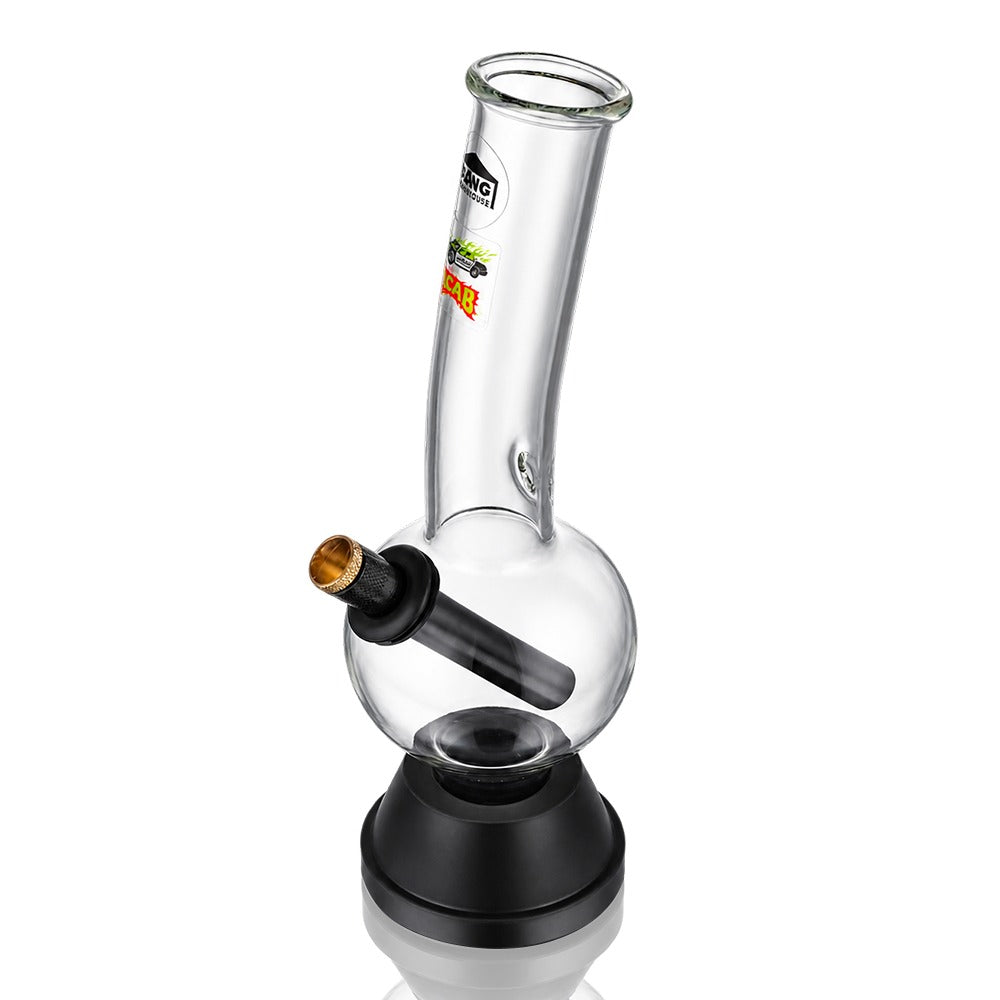 25cm tall bubble glass bong in black, side view showing the straight neck