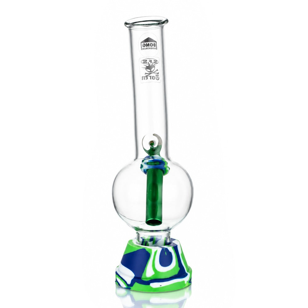 Bong Warehouse 25cm tall bubble glass bong in green, front view