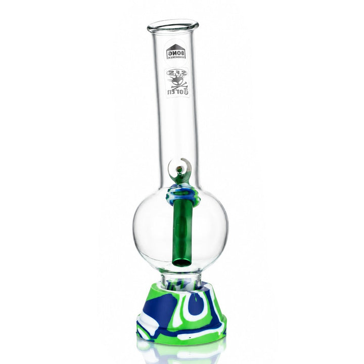 Bong Warehouse 25cm tall bubble glass bong in green, front view
