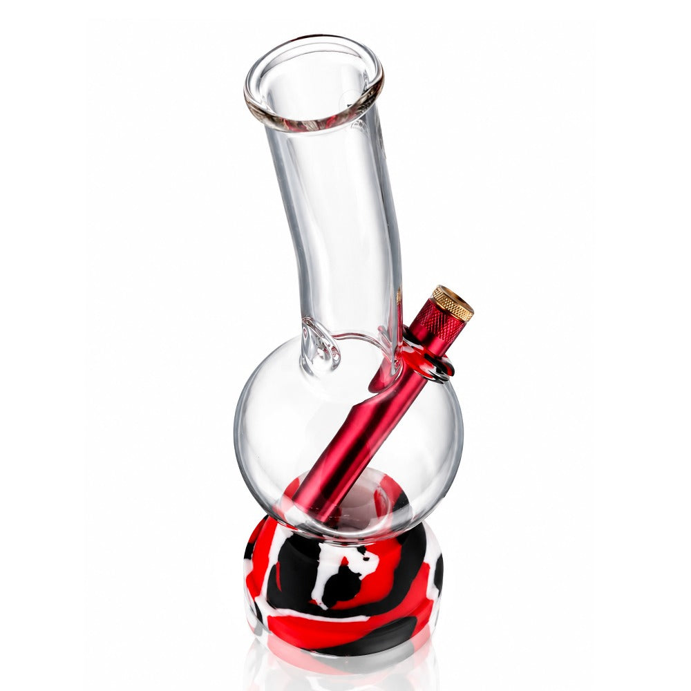 25cm tall bubble glass bong in red, angled right view showing the bubble chamber